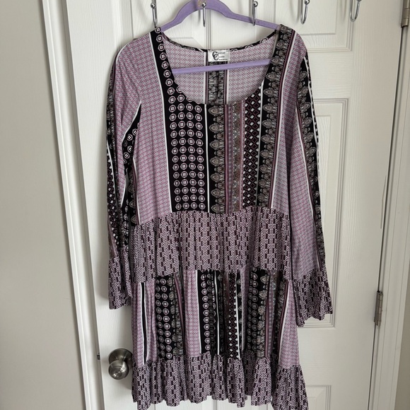 VTG Christian Caliendo Women’s BoHo Purple/White/Black Geometric Print Dress L - Picture 1 of 8